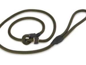 Retrieverkoppel Nylon Khaki Horn stopp Längd ca 150 cm Diameter 8 mm