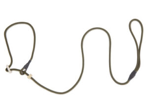 Retrieverkoppel Nylon Khaki Horn stopp Längd ca 150 cm Diameter 6 mm