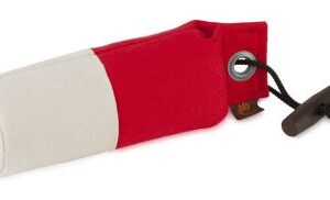 Tygdummy Ca 250 g Röd/vit Plasthandtag Totallängd utan handtag ca 19 cm Diameter ca 6 cm