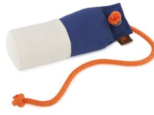 Tygdummy Ca 250 g Blå/vit Rephandtag Totallängd utan handtag ca 19 cm Diameter ca 6 cm