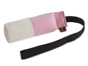 Tygdummy Ca 250 g Rosa/vit Bandhandtag Totallängd utan handtag ca 19 cm Diameter ca 6 cm