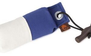 Tygdummy Ca 150 g Blå/vit Plasthandtag Totallängd utan handtag ca 15,5 cm Diameter ca 5 cm