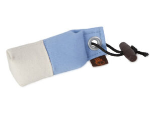 Tygdummy Ca 80 g Ljusblå/vit Plasthandtag Totallängd utan handtag ca 12 cm Diameter ca 4,5 cm