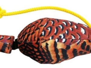 Fågel tygdummy Ca 350 g Fasantuppmönstrad Utan vingar Totallängd utan handtag ca 32 cm