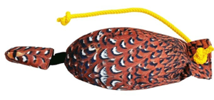 Fågel tygdummy Ca 500 g Fasanmönstrad tupp Utan vingar Totallängd utan handtag ca 38 cm