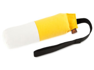 Tygdummy Ca 500 g Gul/vit Bandhandtag Totallängd utan handtag ca 25 cm Diameter ca 7 cm